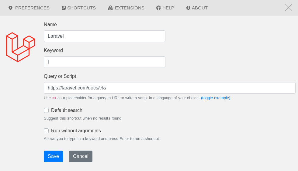 Ulauncher add shortcut for Laravel